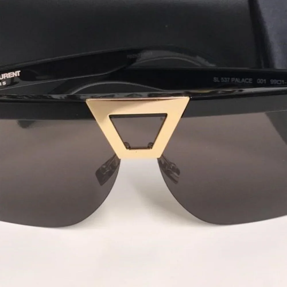 New Authentic Saint Laurent SL 537 Palace 001 – Black & Gold Shield Sunglasses - Picture 4 of 15